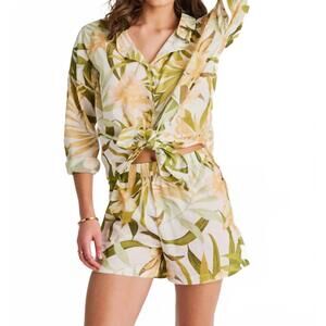 NEW EVERYDAY SUNDAY light cotton voile cover up shirt in cream garden